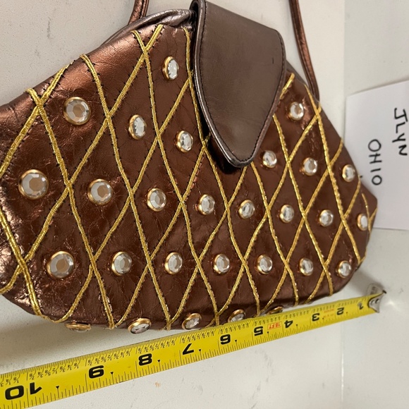 Paris New York  Bronze Golden Evening bag Crossbody Glitz bag - Picture 3 of 8